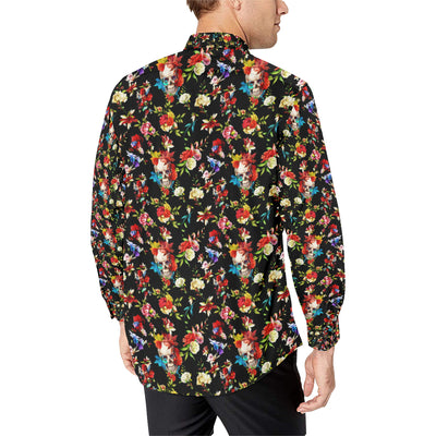 Skull Roses Flower Design Themed Print Men's Long Sleeve Shirt