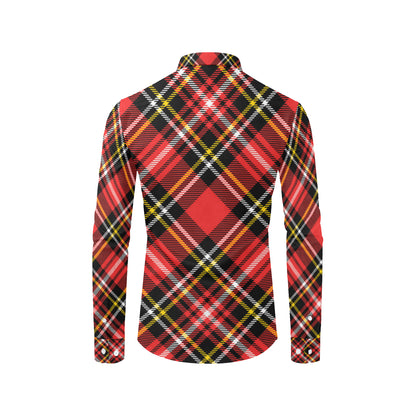 Plaid Red Pattern Print Design A03 Men's Long Sleeve Shirt