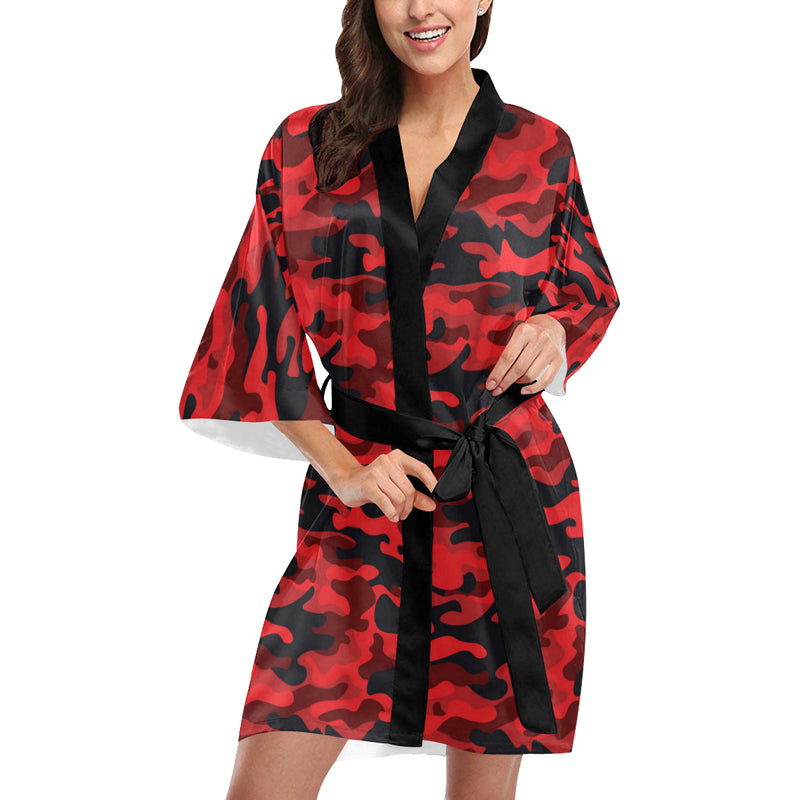 Camo Red Pattern Print Design 03 Women's Short Kimono