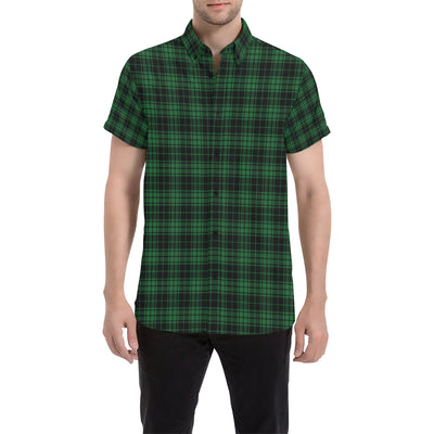 Green Tartan Plaid Pattern Men's Short Sleeve Button Up Shirt