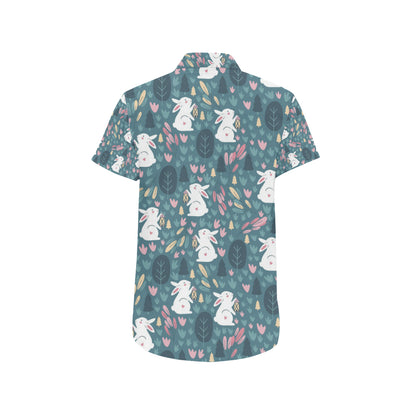 Rabbit Pattern Print Design RB013 Men's Short Sleeve Button Up Shirt