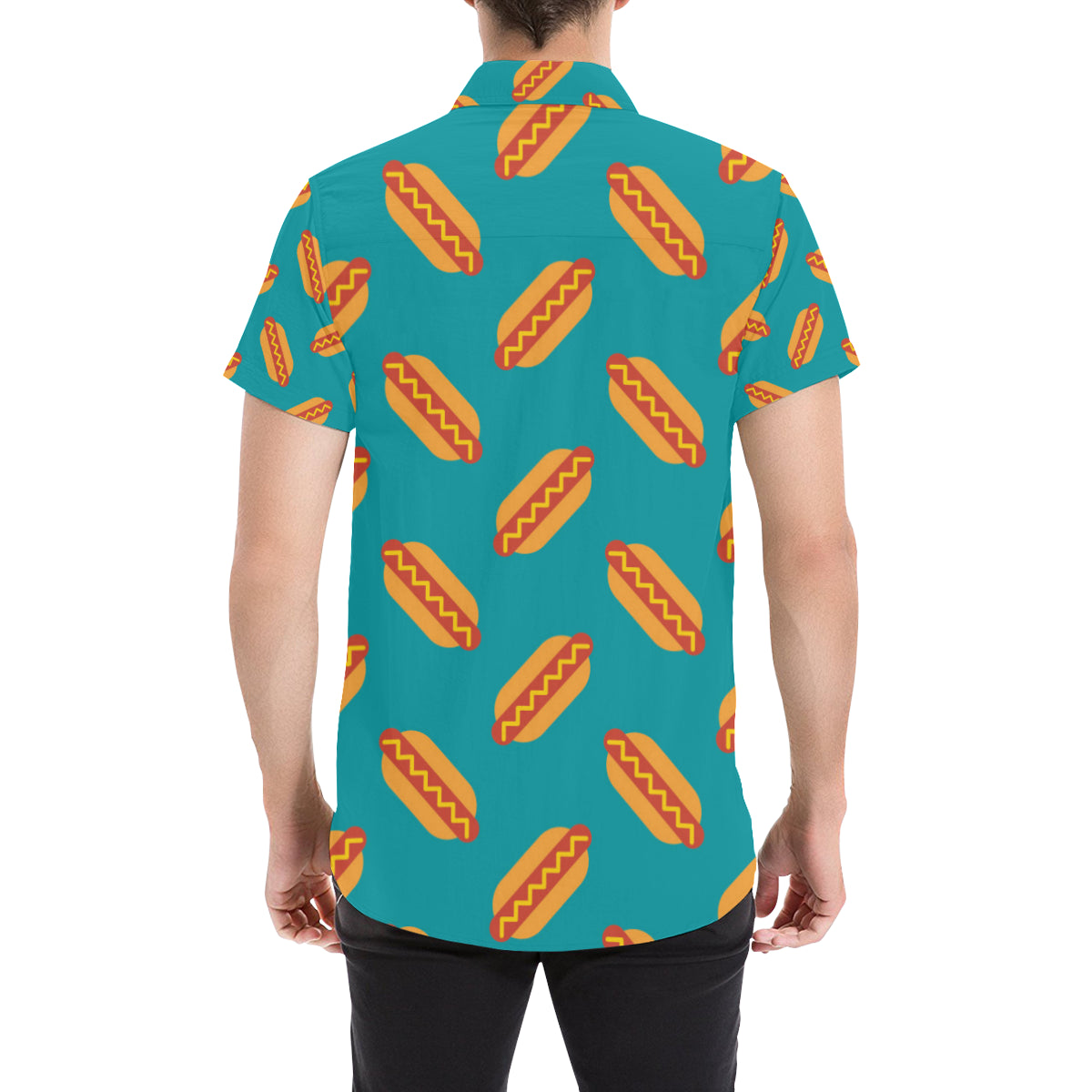 Hot Dog Pattern Print Design 03 Men's Short Sleeve Button Up Shirt