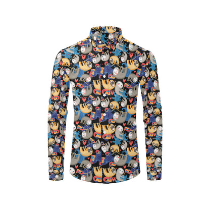 Sloth Cartoon Design Themed Print Men's Long Sleeve Shirt