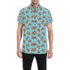 Brow Sea Turtle Print Pattern Men's Short Sleeve Button Up Shirt