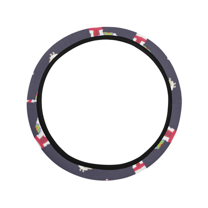 Llama with Candy Cane Themed Print Steering Wheel Cover with Elastic Edge