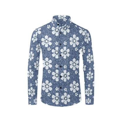 Jean Flower Pattern Print Design 03 Men's Long Sleeve Shirt