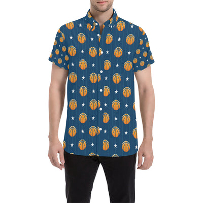 Basketball Star Print Pattern Men's Short Sleeve Button Up Shirt