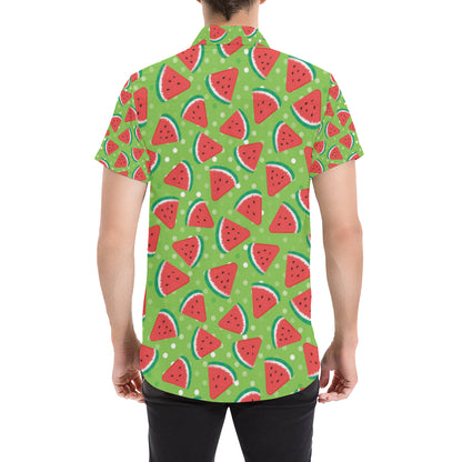 Watermelon Pattern Print Design WM05 Men's Short Sleeve Button Up Shirt