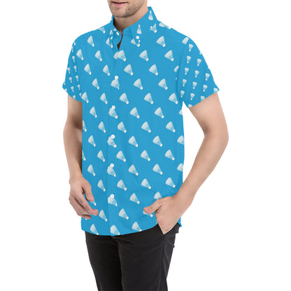 Badminton Ball Pattern Print Design 08 Men's Short Sleeve Button Up Shirt