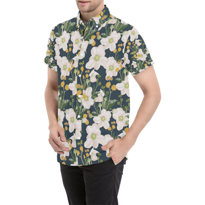 Anemone Pattern Print Design AM04 Men's Short Sleeve Button Up Shirt