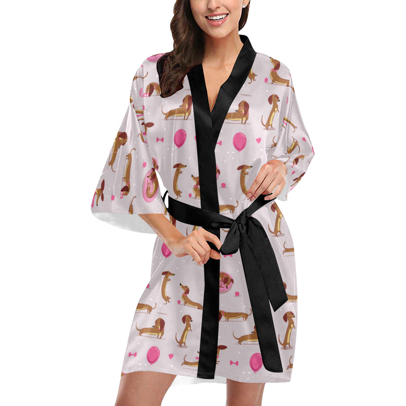 Dachshund Pattern Print Design 10 Women's Short Kimono