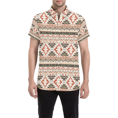 Aztec Pattern Print Design 05 Men's Short Sleeve Button Up Shirt