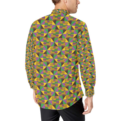 Kente Triangle Design African Print Men's Long Sleeve Shirt