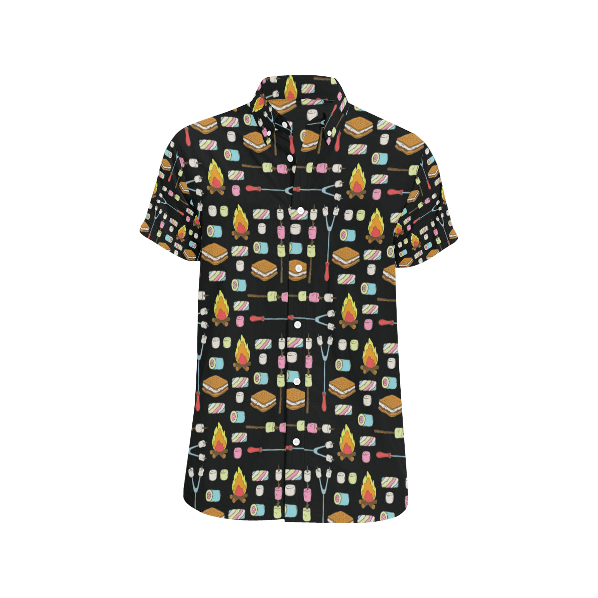 Camping Campfire Marshmallows Men's Short Sleeve Button Up Shirt