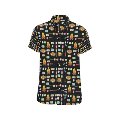 Camping Campfire Marshmallows Men's Short Sleeve Button Up Shirt