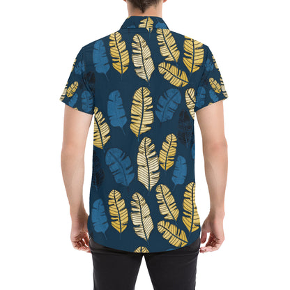 Banana Leaf Pattern Print Design BL09 Men's Short Sleeve Button Up Shirt