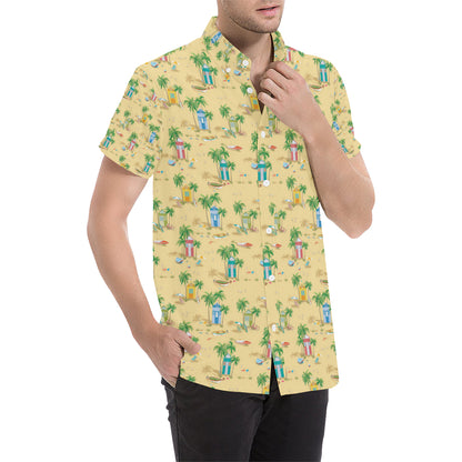 Beach Themed Pattern Print Design 01 Men's Short Sleeve Button Up Shirt