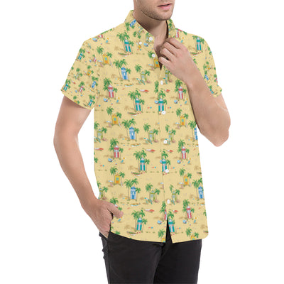 Beach Themed Pattern Print Design 01 Men's Short Sleeve Button Up Shirt