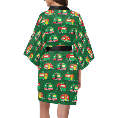 Camper Camping Christmas Themed Print Women's Short Kimono