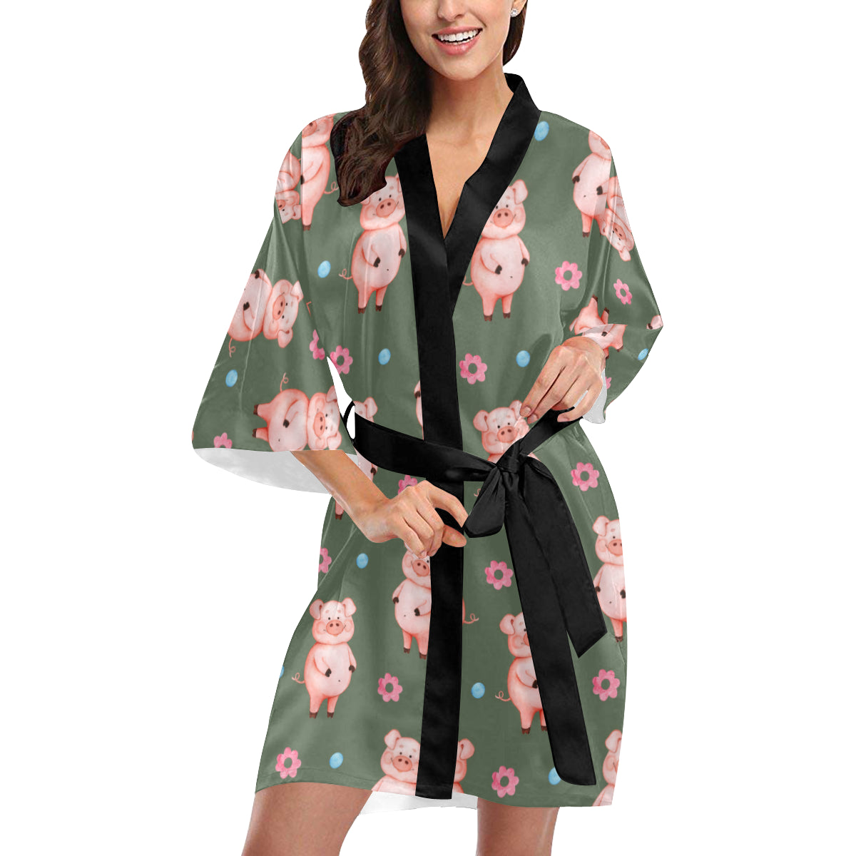 Pig Pattern Print Design 03 Women's Short Kimono