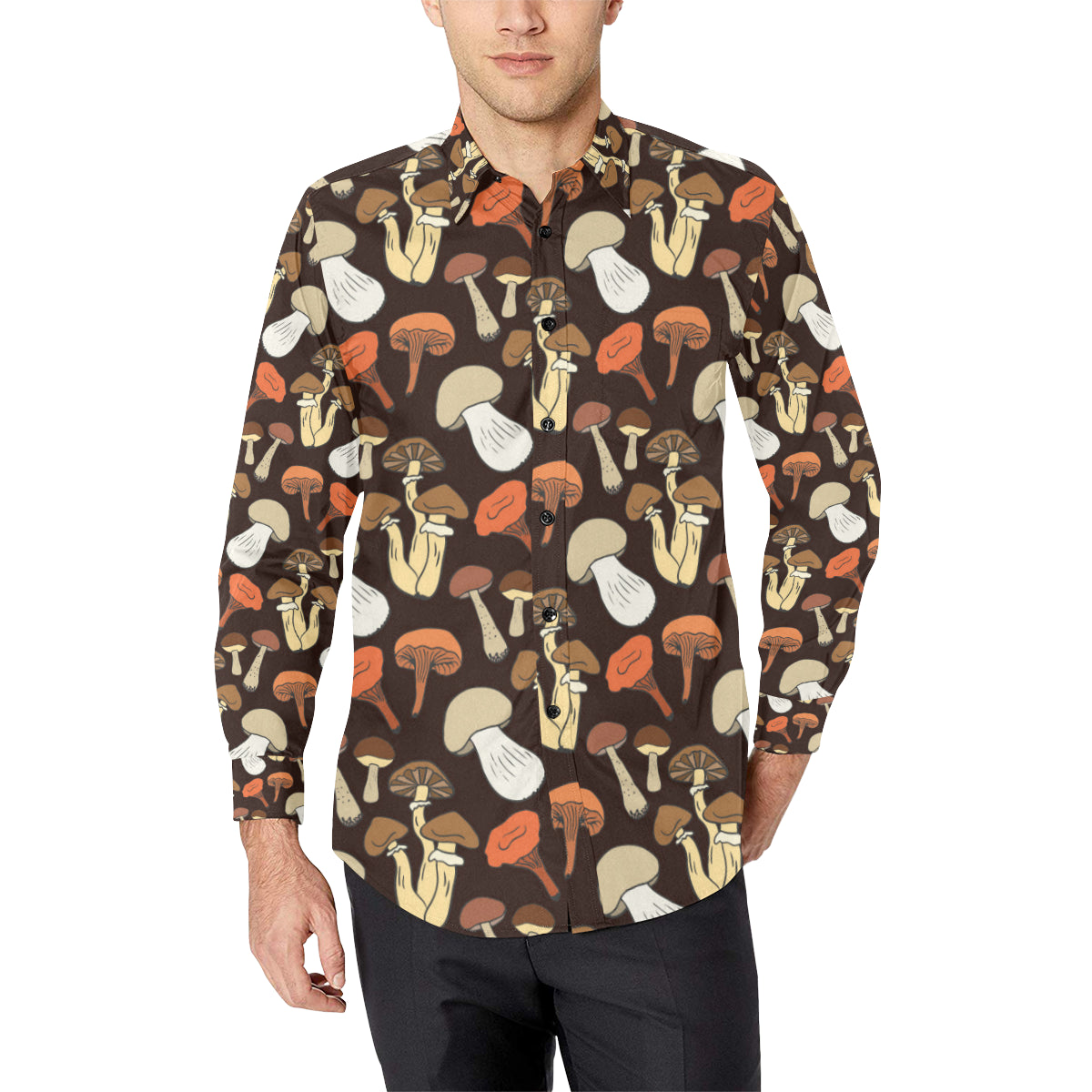 Mushroom Pattern Print Design A05 Men's Long Sleeve Shirt