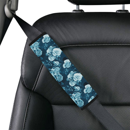 Rose Blue Pattern Print Design RO014 Car Seat Belt Cover