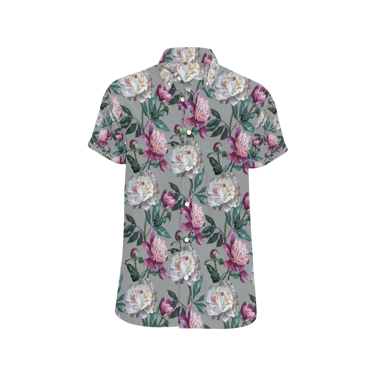 Peony Pattern Print Design PE01 Men's Short Sleeve Button Up Shirt