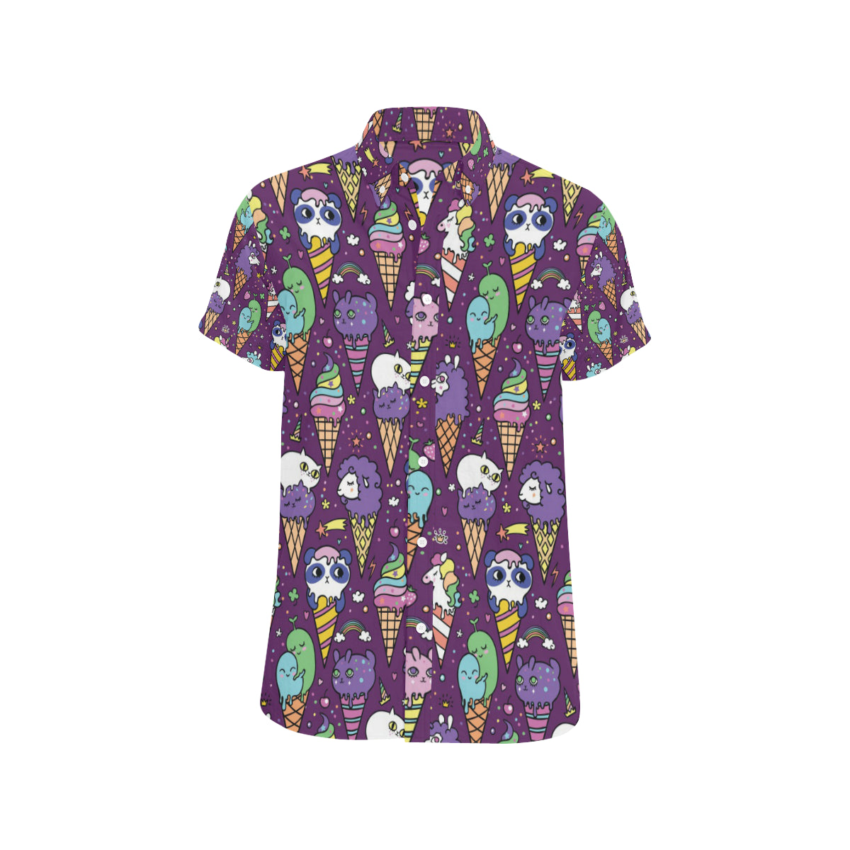 Ice Cream Pattern Print Design IC07 Men's Short Sleeve Button Up Shirt