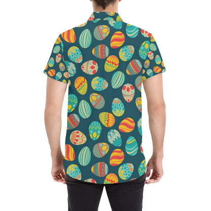 Easter Eggs Pattern Print Design RB09 Men's Short Sleeve Button Up Shirt