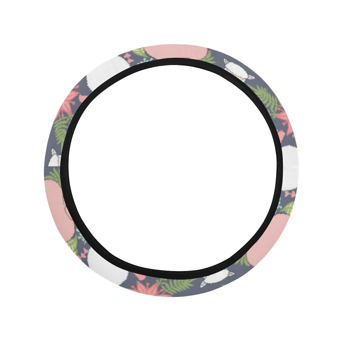 Alpaca Pattern Print Design 03 Steering Wheel Cover with Elastic Edge