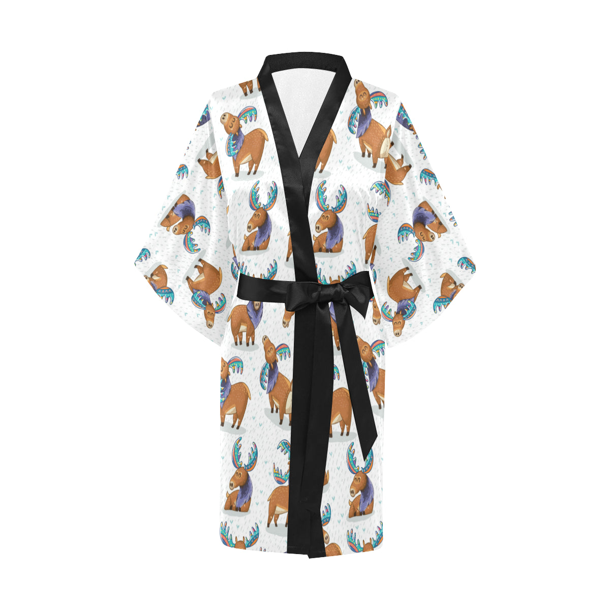 Moose Cute Pattern Print Design 01 Women's Short Kimono