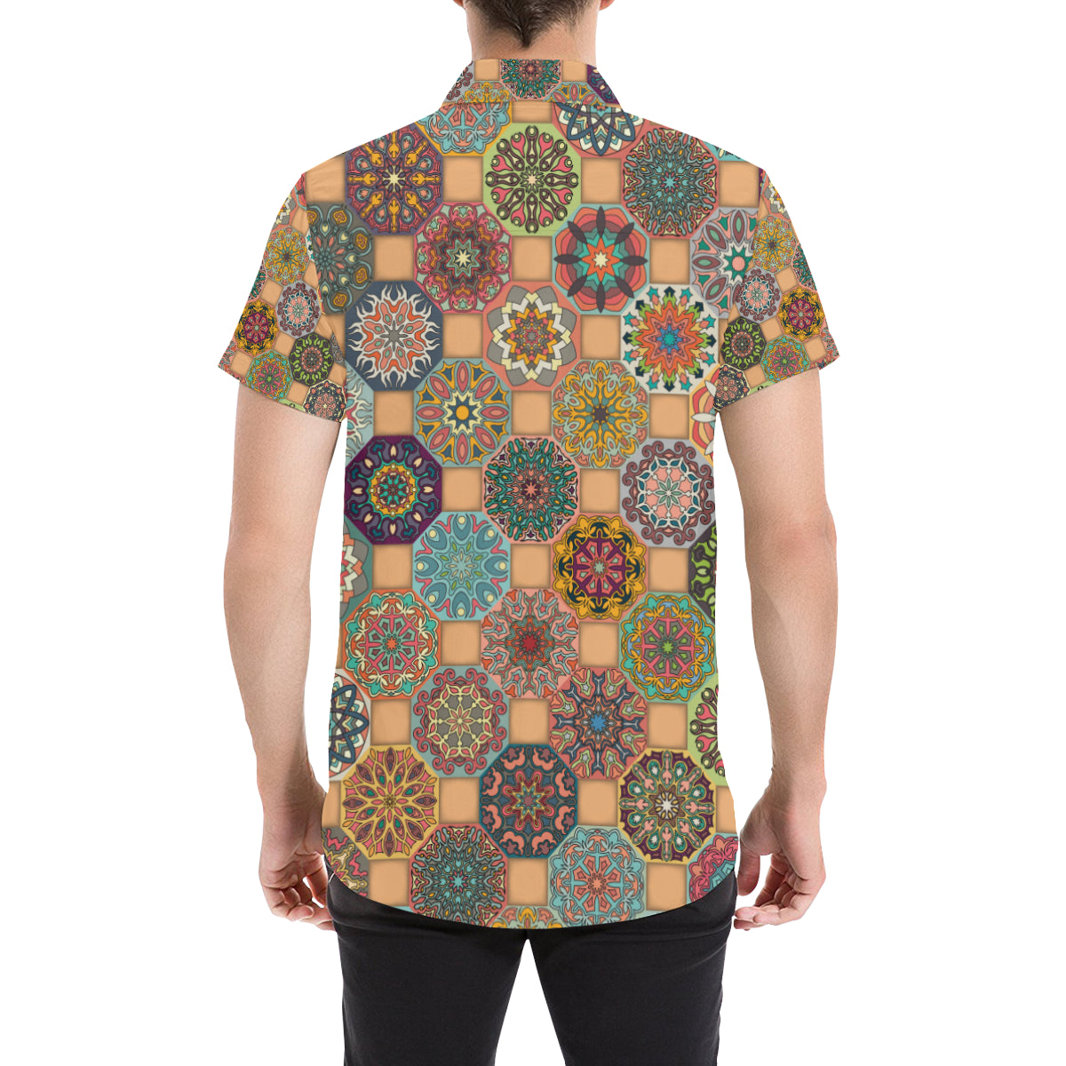 Boho Pattern Print Design 07 Men's Short Sleeve Button Up Shirt