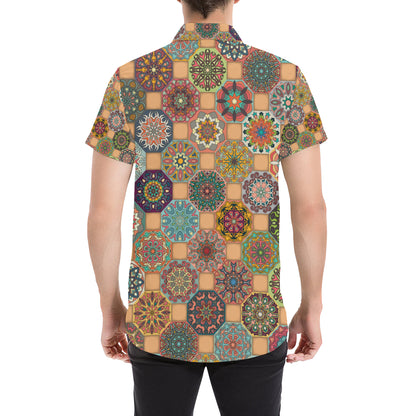 Boho Pattern Print Design 07 Men's Short Sleeve Button Up Shirt