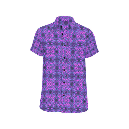 kaleidoscope Pattern Print Design Men's Short Sleeve Button Up Shirt