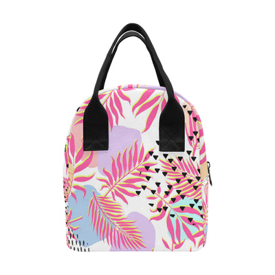 Pink Tropical Palm Leaves Insulated Lunch Bag