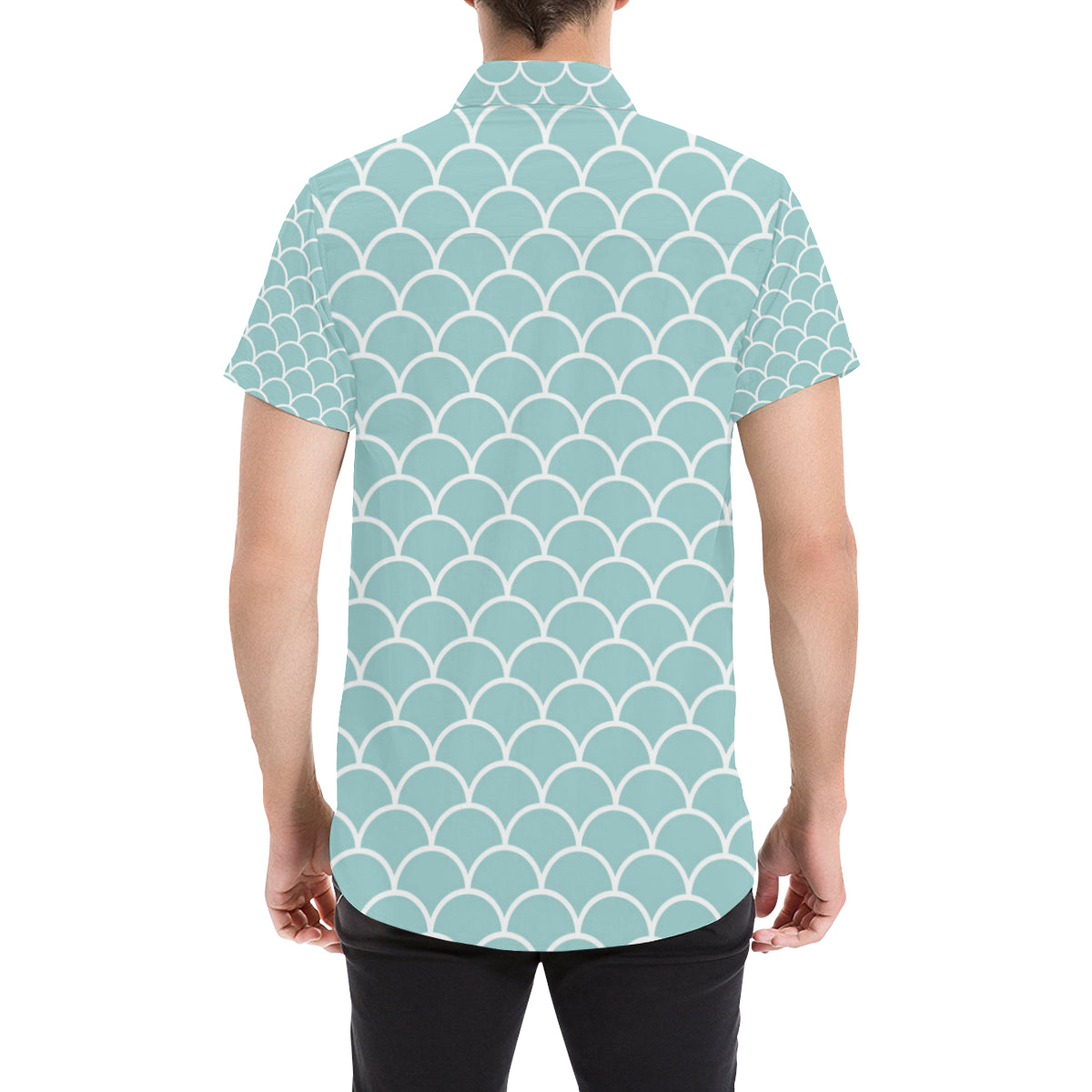 Scales Teal Pattern Print Design 02 Men's Short Sleeve Button Up Shirt