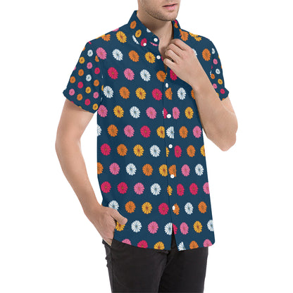 Gerberas Pattern Print Design GB06 Men's Short Sleeve Button Up Shirt