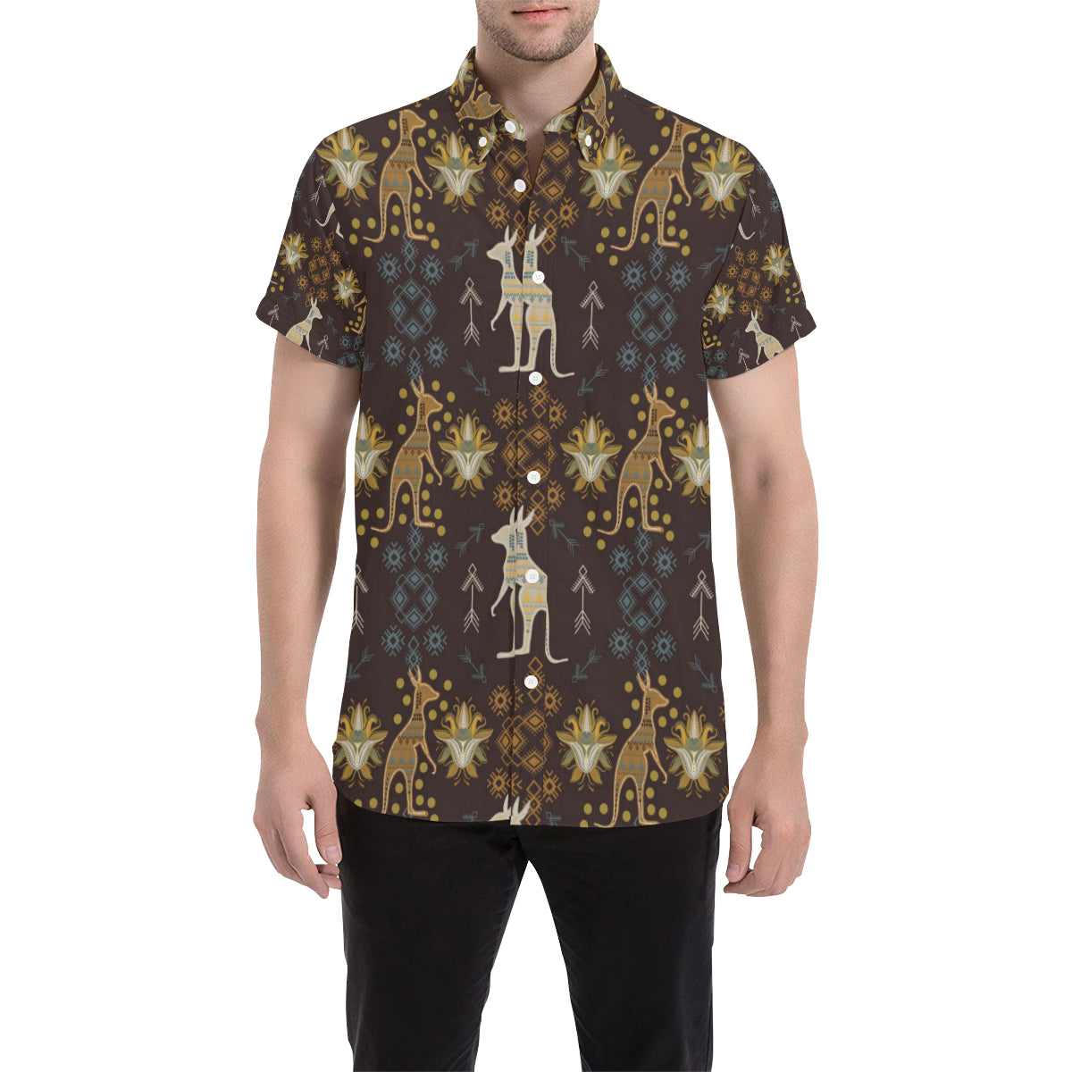 Kangaroos Pattern Print Design 03 Men's Short Sleeve Button Up Shirt