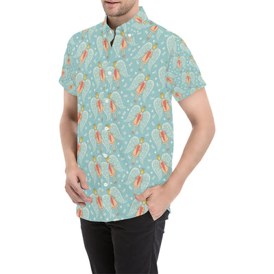 Angel Pattern Print Design 01 Men's Short Sleeve Button Up Shirt