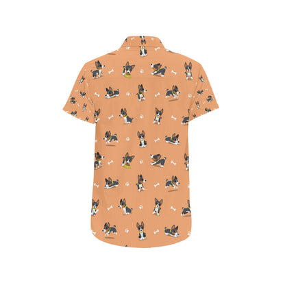 Basenji Pattern Print Design 01 Men's Short Sleeve Button Up Shirt