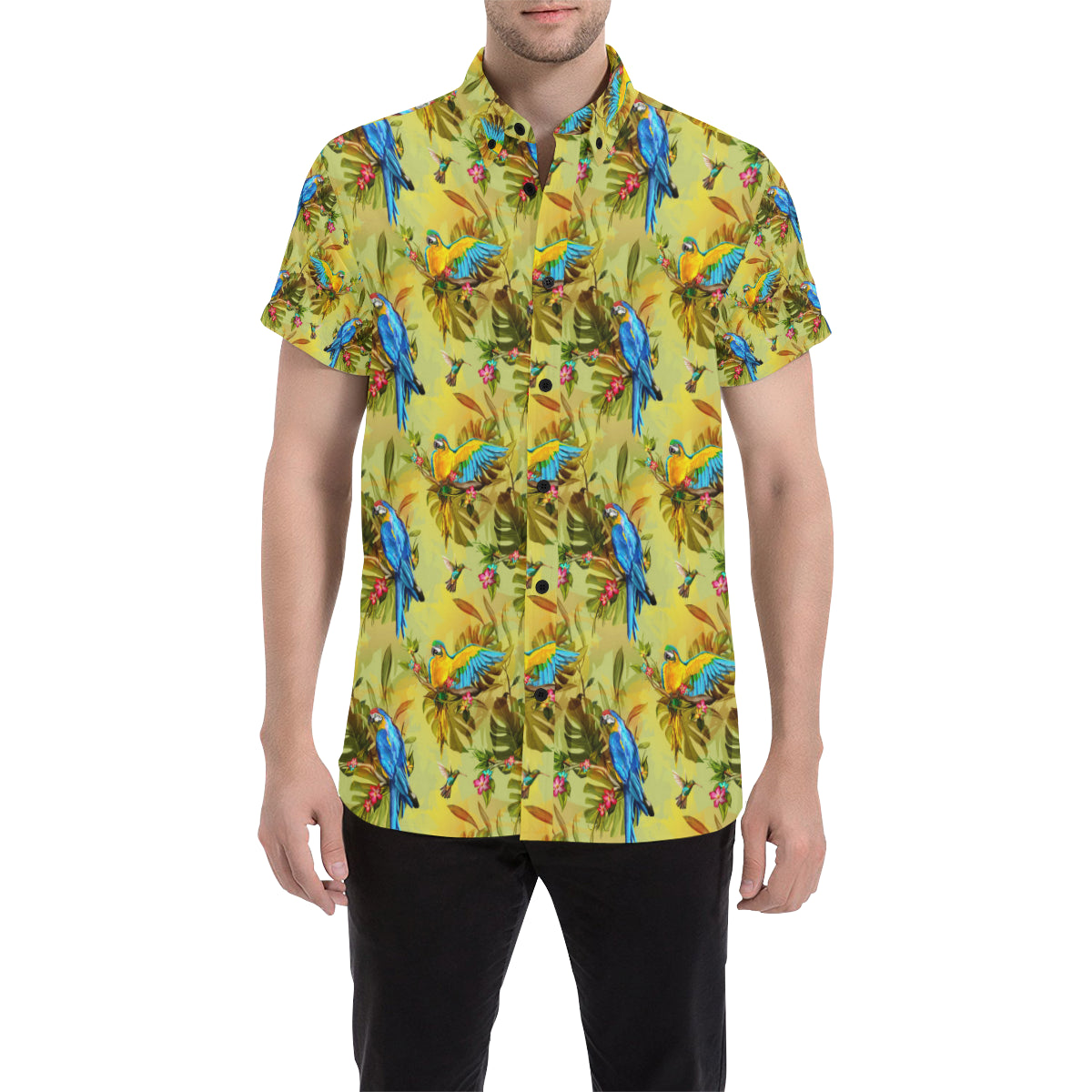 Parrot Pattern Print Design A02 Men's Short Sleeve Button Up Shirt