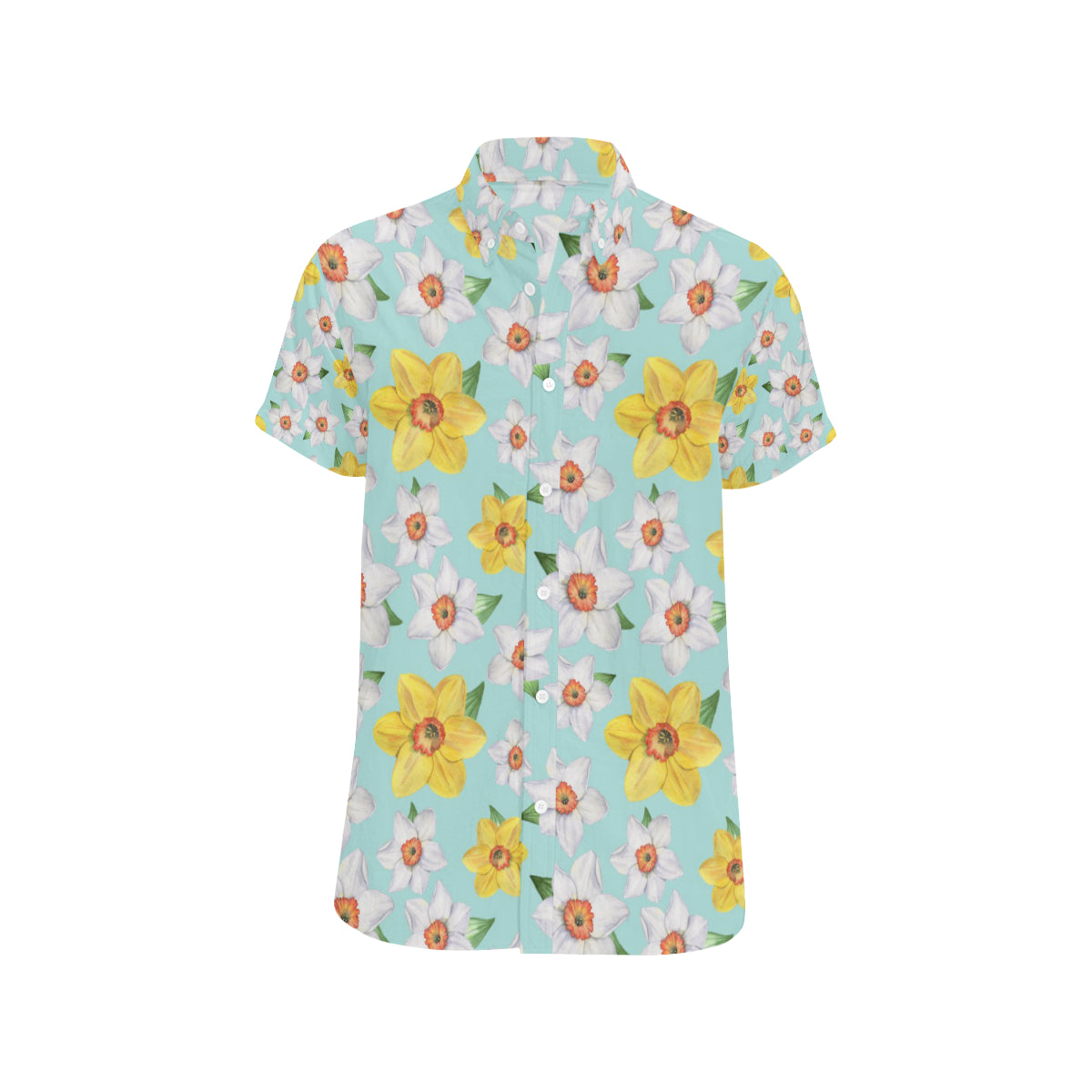 Daffodils Pattern Print Design DF07 Men's Short Sleeve Button Up Shirt