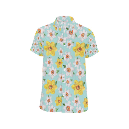 Daffodils Pattern Print Design DF07 Men's Short Sleeve Button Up Shirt