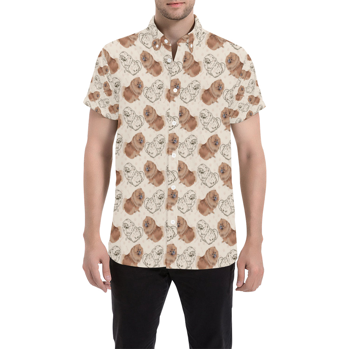 Pomeranians Pattern Print Design A01 Men's Short Sleeve Button Up Shirt