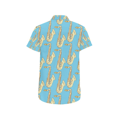 Saxophone Pattern Print Design 03 Men's Short Sleeve Button Up Shirt