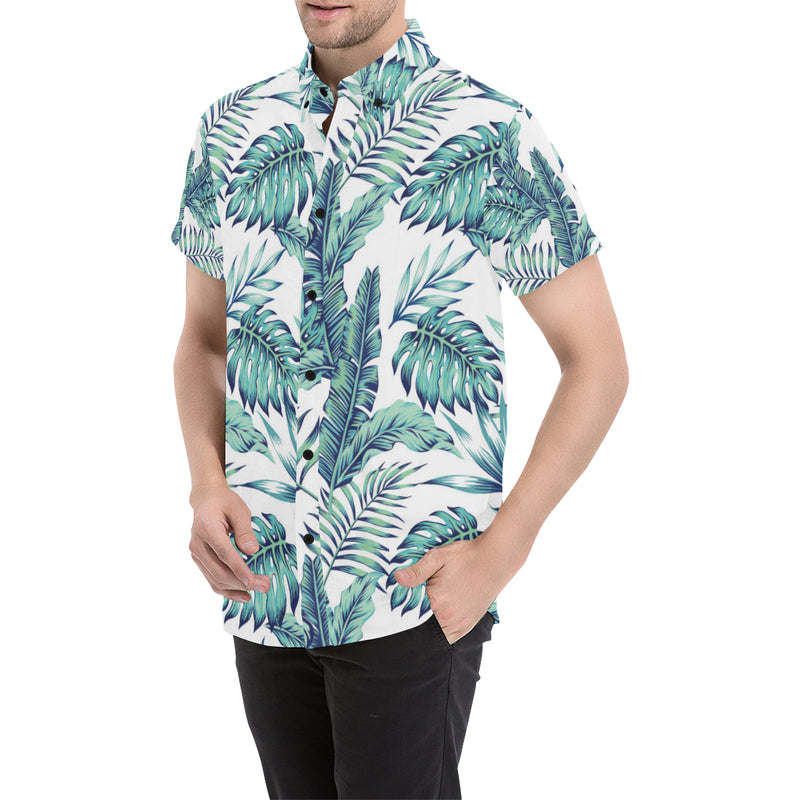 Pattern Tropical Palm Leaves Men's Short Sleeve Button Up Shirt