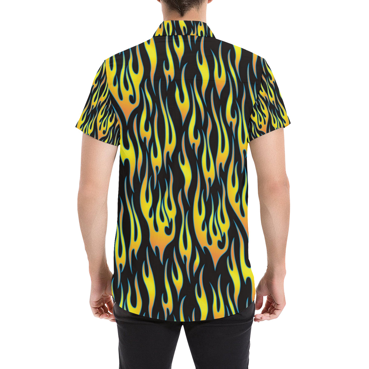 Flame Fire Yellow Pattern Men's Short Sleeve Button Up Shirt