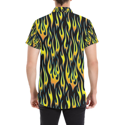 Flame Fire Yellow Pattern Men's Short Sleeve Button Up Shirt