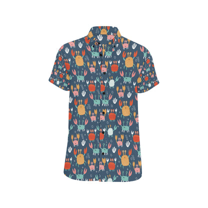 Crab Pattern Print Design 05 Men's Short Sleeve Button Up Shirt