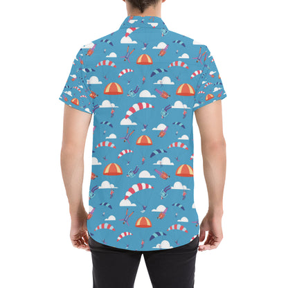 Skydiving Pattern Print Design 03 Men's Short Sleeve Button Up Shirt